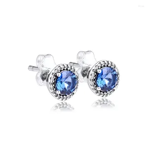 Stud Earrings Fashion Female Blue Round Sparking Sterling Silver Jewelry For Woman Party Making