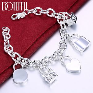 Frisado Doteffil 925 pulseira de prata esterlina coração círculo quadrado bloqueio pulseiras pulseiras mulher homem moda charme jóias de casamento 230424