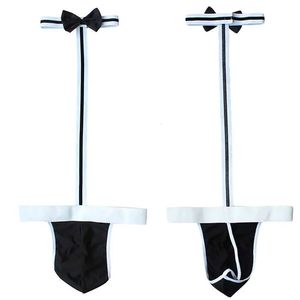 Briefs Panties Men Sexy Underwear Bowknot Neck Costume Strap Thong Penis Pouch Male Erotic Uniform Gay Nightclub Performance Clothing 231123