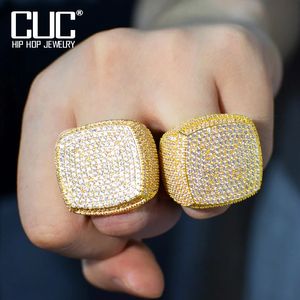 Bröllopsringar CUC Big Men Hiphop Ring Iced Out Zircon Copper Charm Gold Silver Color Fashion Rock Smycken för gåva 231124