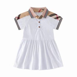 Summer Baby Girls Princess Dresses Cotton Kids Short Sleeve Plaid Girl Turn-Down Collar Dress Children Skirt