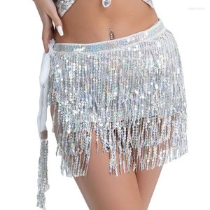 Abbigliamento da palcoscenico Accessori per danza del ventre Sciarpa per anca da donna Cintura con paillettes nappa 4 cinturini Righe di rettangolo