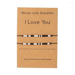 Strand I Love You Morse Code Bransoletka Białe czarne koraliki nasion pary pasujące bransoletki dla kobiet miłośnicy regulowana biżuteria lina