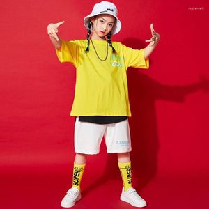 Scena noszona dziecięce odzież balowa gabinet gimnazjatyzowane Tshirt Tops Streetwear Summer Shorts for Girls Boys Jazz Show Dance Costume