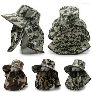 Breda randen hattar män hink hatt med sjal slöja kamouflage sommar sandförebyggande 11,5 cm armé sol vattentätt utomhusläger fiske mössa