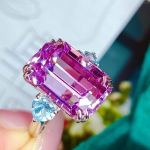 Cluster Rings LR Kunzite 16.8ct Fine Jewelry Solid 18K Gold Nature Clean Gemstones Diamonds Female For Women Ring