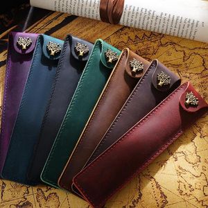 Handmade Genuine Leather Pencil Storage Bag Retro Cowhide Pen Case School Office Meeting Easy Carry Travel Journal Accessories