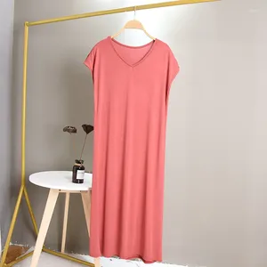 Mulheres sleepwear sexy camisola modal noite vestido mulheres v pescoço lounge camisa de manga curta verão longo nightdress solto vestidos mujer