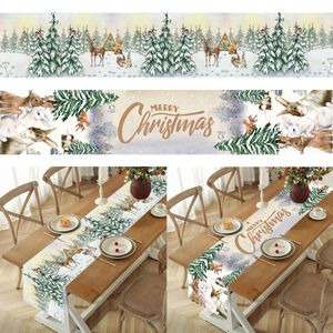 Bordslöpare Christmas Polyester Table Runner God juldekoration för hem Xmas gåvor Navidad Noel år 2024 Natal Tracloth 231123