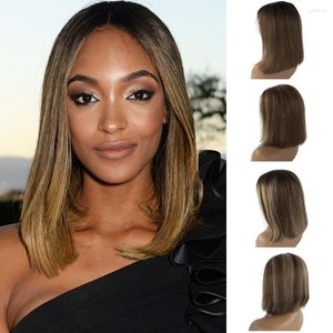 Brown Highlights Bob 13x1 Lace Front Wig Ombre Balayage Glueless Pre Plucked Hairline Frontal Human Hair Perücken mit Baby