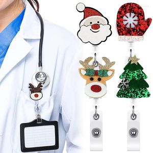 Brooches Cute Christmas Retractable Tree & Santa Claus Pull Badge Reel ID Lanyard Name Tag Card Holder Reels For Kids