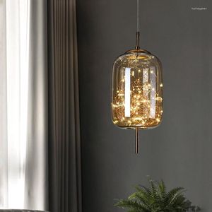 Pendant Lamps Modern Bedside Chandelier LED Light Luxury Long Line Personality Art Full Of Stars El Bar Glass Small Hand Lamp