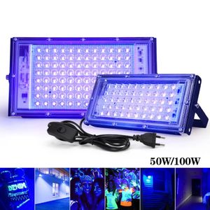 50W 100W UV Flood Lights AC 110V 220V Outdoor Floodlight 395nm 400nm Ultraviolet Fluorescent Stage Lamp With EU Plug Party Blacklight