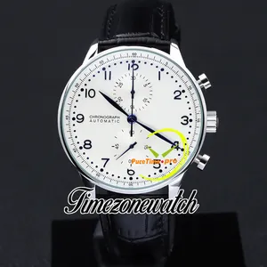 40.9mm Portugieser Chronograph Quartz Mens Watch 371446 Mens Watch White Dial Steel Csse Blue Leather Strap Stopwatch New Watches Timezonewatch Z03