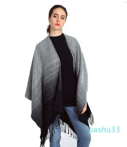 ScarvesAnd The United States Autumn Winter Black Gray Gradual Color Shawl Retro Tassel Scarf Air Conditioning Warm