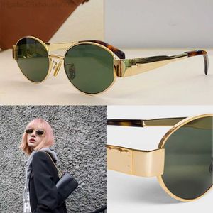 Triomphe lady Oval Frame Sunglasses CL40235 Womens Gold Wire Mirror Green Lens Metal Leg Triplet Signature on Temple Official Original brown Box 8UL8