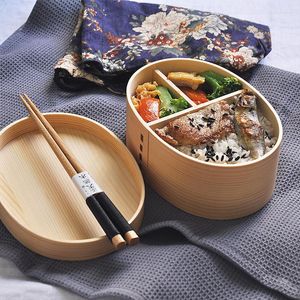 Set di stoviglie 3 pezzi/set bento box pranzo in stile giapponese per bambini contenitori per tavoli materiali in legno con compartimenti sani