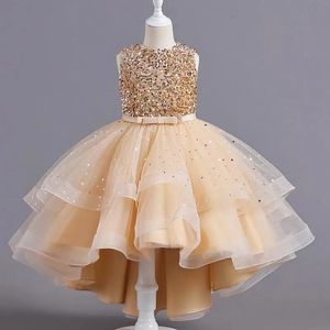Flickas klänningar blomma flickor prinsessor paljetter baby bröllop julfest släpande klänning tonåring barn barn eleganta vestidos för 3-15 år 231123