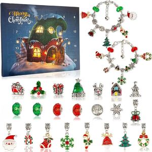 Decorações de Natal Calendário do Advento Pulseiras para Meninas 24 Dias Xmas Contagem Regressiva DIY Jóias Fazendo Kit Presente 1 Caixa 231124