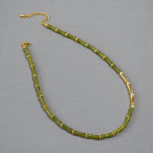 Hochzeits-Schmuck-Sets Nationaler chinesischer Stil Designer frische olivgrüne Jade Bambusperlen einfache kurze Halskette Frauen Sommer Vintage Schlüsselbeinkette 230422