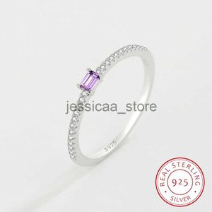 Bandringe 2022 Neu einfaches echtes S925 Silber RFOR Women Amethyst Single Row von Diamond Zirkon Engagement Valentinstag Geschenk Juwel Juwel Juwel J231124