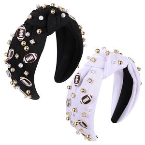 New Rugby Decorative Headband Women's Fashion Personalized Fabric Wide Edge Pearl Hair Band