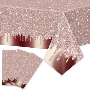 Table Cloth 1PC Glitter Diamond Rose Gold Tablecloth 137 274CM Plastic Disposable Sequin Printed Cover For Girls Wedding Party