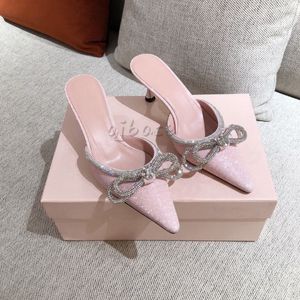 Machh ladies semi trailer dress shoes designer heels woman wedding party high heels shiny rhinestone double bow sandals