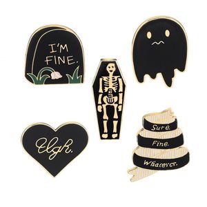 Lápide criativa Caixão Esqueleto Fantasma Broche Halloween Jaqueta Colar Crachá Pins Jóias Presentes Para Crianças Amigos