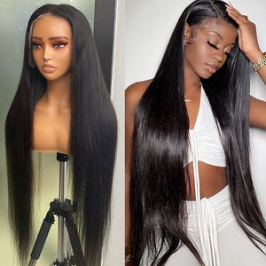 2023 Hot Sale Malaysian Peruvian Indian Brazilian Natural Black Silky Straight 13x4 HD Lace Frontal Wig 34 Inch 100% Raw Virgin Remy Human Hair BF12