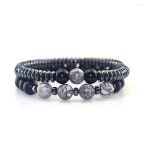 Strand Black Obsidian Round pärlstav armband för män gåva pulsera bijoux boll smycken födelsedag