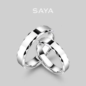 Anéis de casamento Anel de casal de carboneto de tungstênio branco para homens e mulheres moda facetada bandas clássicas para casamento personalizado gravar 231124