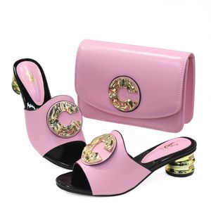 2023 women Ladies PU real leather summer sandals metal low chunky heels open toes C letter with hand bag the set sets wedding slipper dress sexy shoes siz 37-43