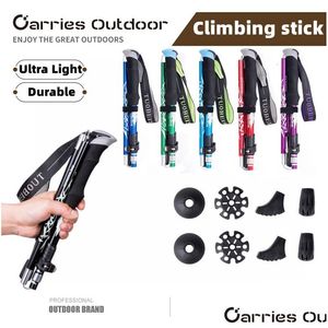 Trekking Poles Trekking Poles 5 Section Tralight Outdoor Fold Hiking Portable Climbing Stick For Nordic Elderly Telescopic Walking 230 Dhkv1