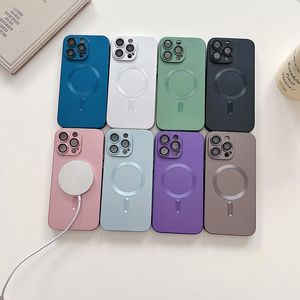 Metallic Paint Magnetic Wireless Charging Cases For Iphone 15 14 Plus 13 12 11 Pro Max X XR XS Soft TPU Clear Camera Lens Protector Fine Hole Magnet Phone Back Cover Skin