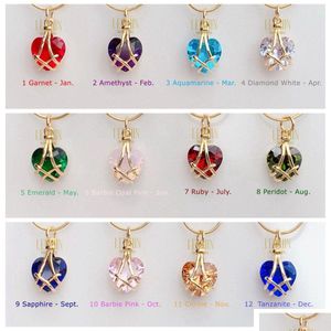 Anhänger-Halsketten Herz-Geburtsstein-Anhänger-Halsketten Diamant-herzförmige Glücks-Halskette Geburtstagsgeschenk Drop-Lieferung Schmuck-Halsketten Dhg6Z