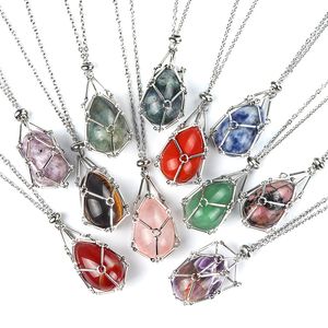 Designer Easter Eggs Stone Metal Chain Net Cage Holder Rose Quartz Collecting Adjustable Pendant Necklace Jewelry