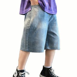 Dżinsy dżinsy chłopięcy kolor stały kolor dżinsy dla chłopców w stylu swobodnym stylu dżinsowe krótkie nastoletnie dzieci odzież 6 8 10 12 14 230424
