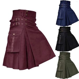 Herrbyxor herr skotska traditionella highland kilt högkvalitativa mode män fick kilts solid gotisk vintage last veckade kjolar