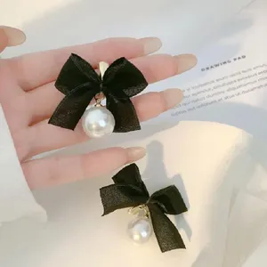 Kolczyki stadniskie biżuteria Koreańska słodka czarna biała bownot żeńska tkanina koronkowa koronkowa kokardowa kropla prezent