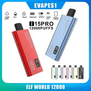 Original Elfworld I15Pro 12000 puffs engångsvapspenna 18 ml Förspillad E -cigarett 0/2/3/5% NIC med 600mAh uppladdningsbart batterimesh -spolfält vs Vapem Bang Zooy