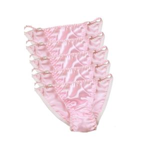 Kvinnors trosor 5 packar kvinnor 100% silke lågt trosor thongs tanga bikinis underkläder underkläder knickers kvinnliga intimat röd svartrosa vit 230424