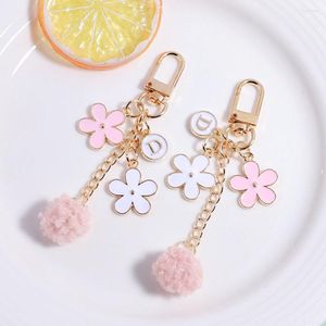 Keychains Japanese Korea Style Key Chain Flower Letter Keyring Pom Tassel Holder Women Bag Accessories Airpods Pendents