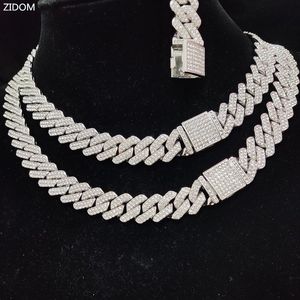 Strands Strings Hip Hop Rhombus kubańska łańcuch lodowy Bling Naszyjnik Kobiety 15 mm szerokość Łańcuchy Hiphop Crystal Naszyjniki Modna biżuteria 230424