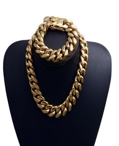 Мужские золотые кубинские звеньевые цепи, ювелирные изделия в стиле хип-хоп, браслеты из нержавеющей стали 22 м, ожерелье5585871