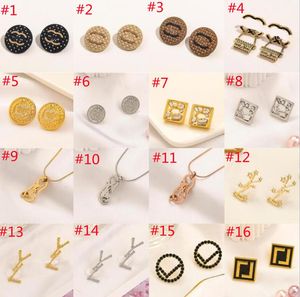 High Quality Bracelet Earrings Necklace Jewelry Sets Fashion Style Design Brand Letter Gold Plating Silver Plated Inlaid Crystal Round Wedding Earring Accessory