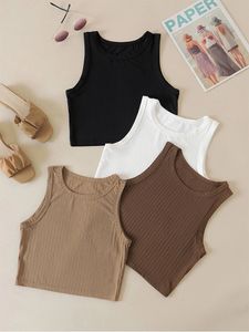 Camisoles Tanks Casual Basic Rippstrick Crop Top für Frauen Sommer Ärmellos Rundhals Tank Cute Baby Tee Grunge Y2K Korean Fashion Streetwear 230424