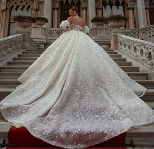 Luxury Sparkly Sequins Woman Wedding Dress Deep V-neck Beads Backless A-line Pricess Bridal Gowns Vestidos De Noiva 2024