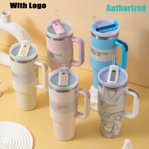 Pink Dune Quencher H2.0 40-Unzen-Becher, Tassen mit Griff, isolierte Autobecher mit Deckel und Strohhalmen, Edelstahl-Kaffee-Thermobecher mit Logo, DHL-Versand, US-Lagerbestand