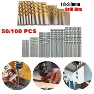 Neue 50/100Pcs High Speed Stahl Titan Beschichtet Spiralbohrer Gerade Schaft Bohrer Holzbearbeitung Holz Werkzeug 1/1.5/2/2.5/3mm Für Metall